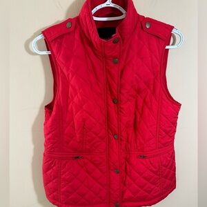 Talbots Petites Quilted Vest Full Zip Women's Size MP Red Pockets